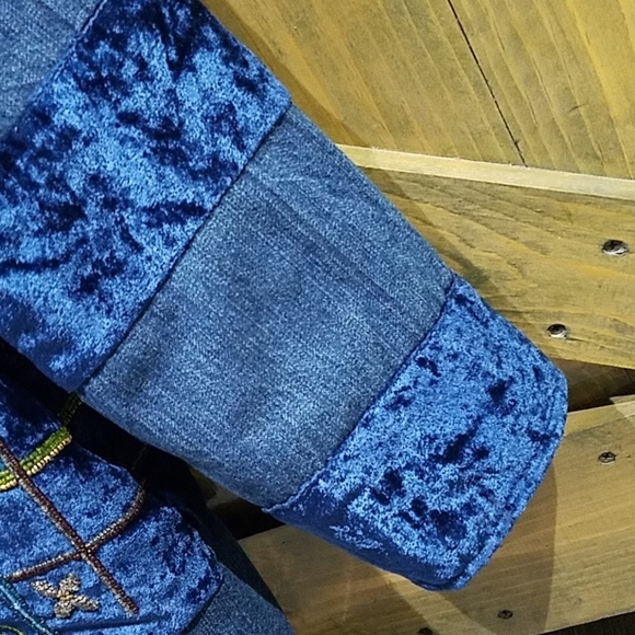 DENIM VINTAGE SHACKET EMBELLISHED JEAN BUTTON DOWN PLUS SIZE 24WP PATCHWORK - Picture 4 of 9